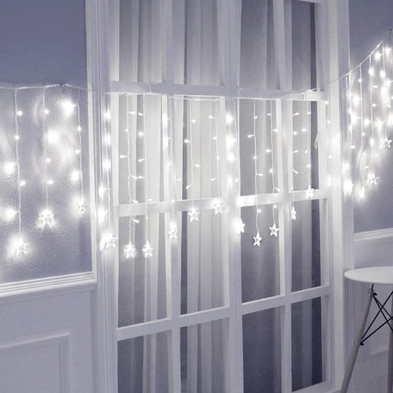 Rideau lumineux Noel Etoiles 3D 96 LED Blanc froid, decoration