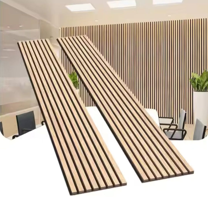 Lot de 2 Panneaux Acoustiques Muraux Bois 240x60x2,2cm - Finition Chêne Blanc avec Fond Noir