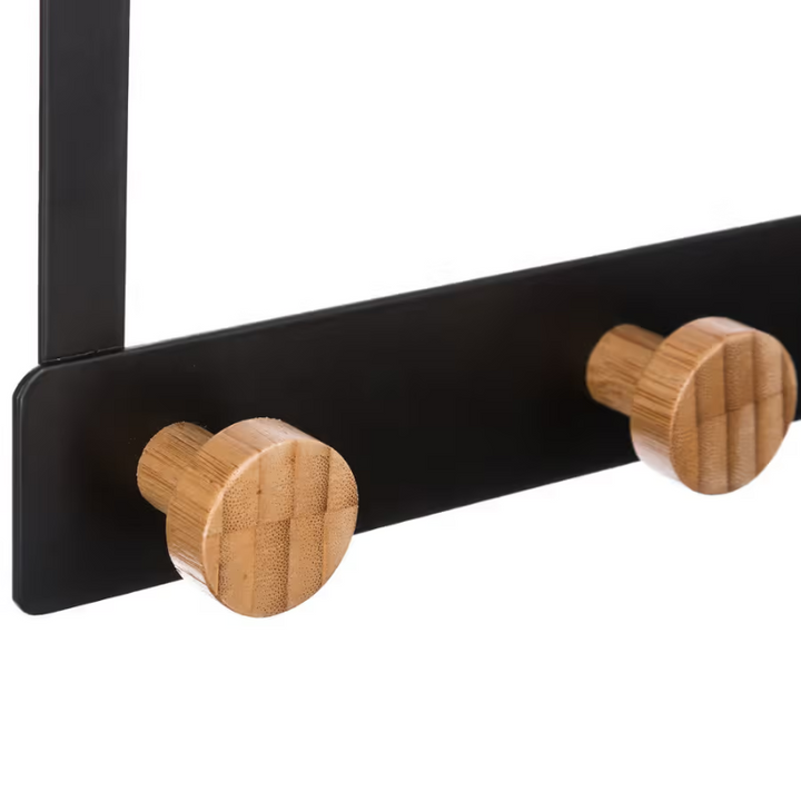 Patère de porte en métal noir avec 3 crochets bambou