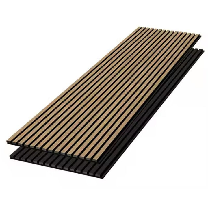 Panneau Acoustique Mural Tasseaux Noyer, Fond Noir - Échantillon 15x12 cm