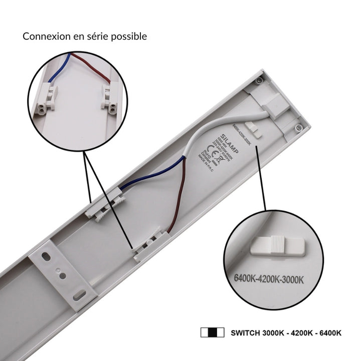 Réglette LED 120cm Noire 48W IP20 CCT - 3000K/4000K/6000K