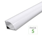 Pack de 5 - Profilé Aluminium Angle pour Bandeau LED Couvercle Blanc Opaque