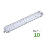 Pack de 10 - Réglette étanche double pour Tube LED T8 IP65 (Boitier vide)
