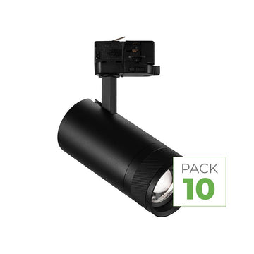 10er-Pack LED-Schienenstrahler mit einstellbarem Abstrahlwinkel, dreiphasig, 30W, 15-60°, 3CCT, TRIAC-dimmbar, Schwarz