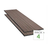 Lot de 4 Panneaux Acoustiques Murauxl- Tasseaux Finition Noyer - Fond Noir - 240x60x2,2cm