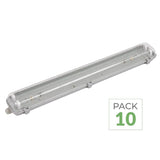 Pack de 10 - Réglette étanche double pour Tube LED T8 IP65 (Boitier vide)
