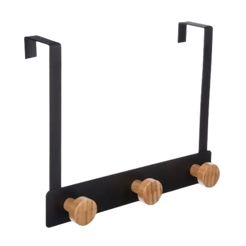 Patère de porte en métal noir avec 3 crochets bambou