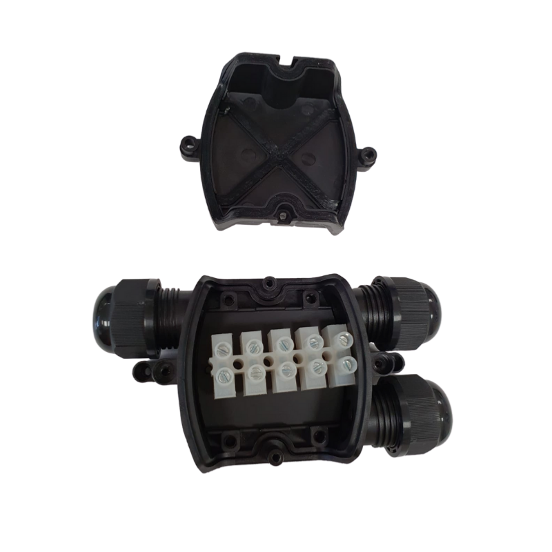 Conector à prova d'água com entrada e 2 saídas pretas IP68