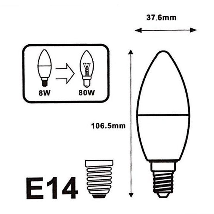 Bol E14 LED 8W 220V C37 180 °