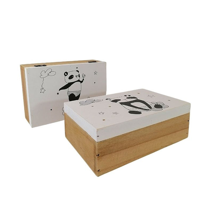 Caja de almacenamiento de madera panda 13x7x19.5cm