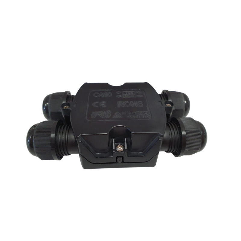 Conector à prova d'água com entrada e 2 saídas pretas IP68