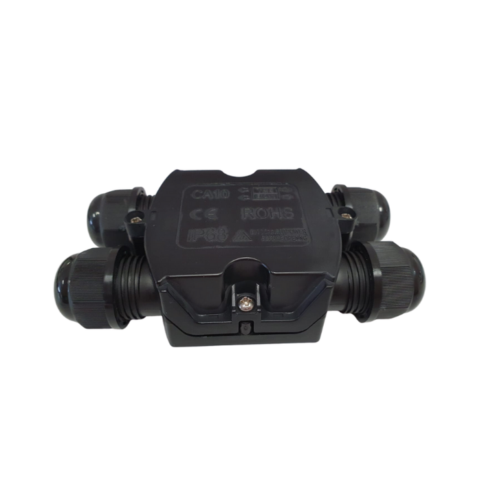 Conector à prova d'água com entrada e 2 saídas pretas IP68