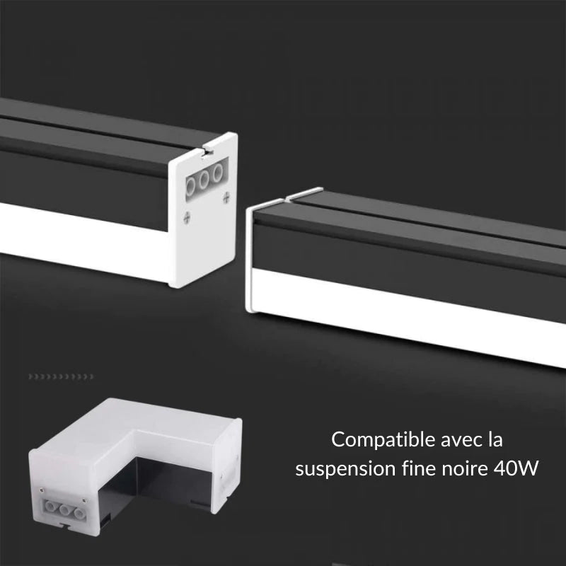 Connecteur 8W en L pour Suspension Linéaire Fine Noire 40W