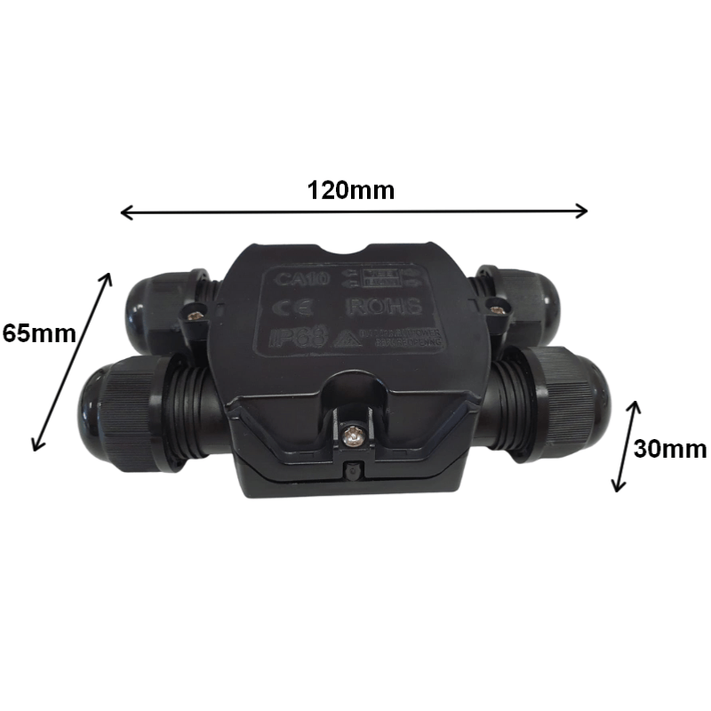 Conector à prova d'água com entrada e 2 saídas pretas IP68