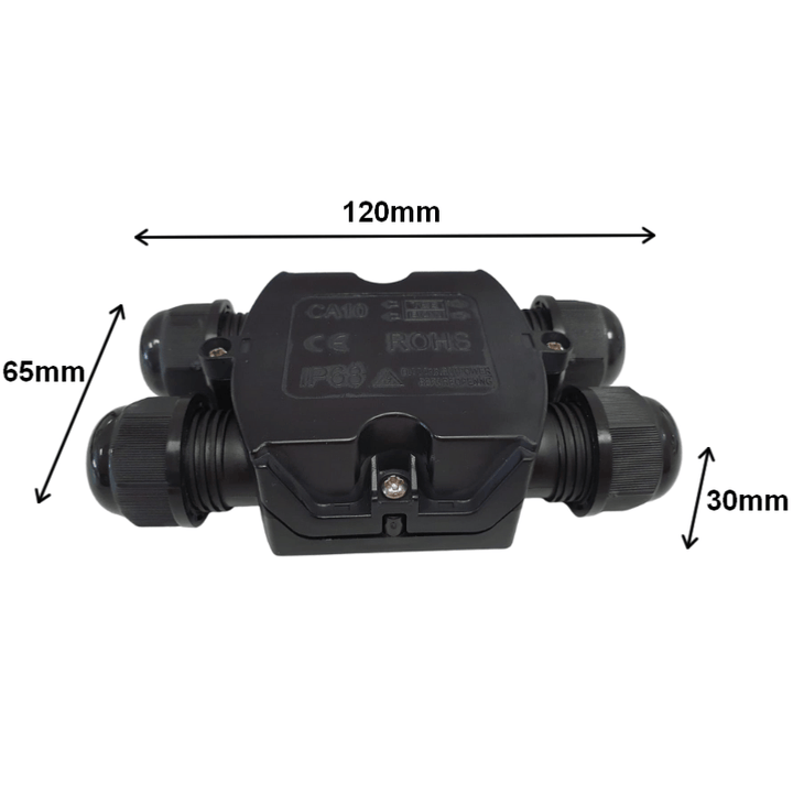 Conector à prova d'água com entrada e 2 saídas pretas IP68