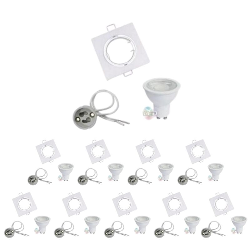 Kit LED GU10 Wit vierkant verstelbaar met LED -lamp 8W