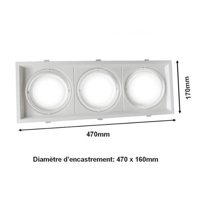 Kit Support Triple AR111 Encastrable Orientable avec 3 Ampoules LED 20W