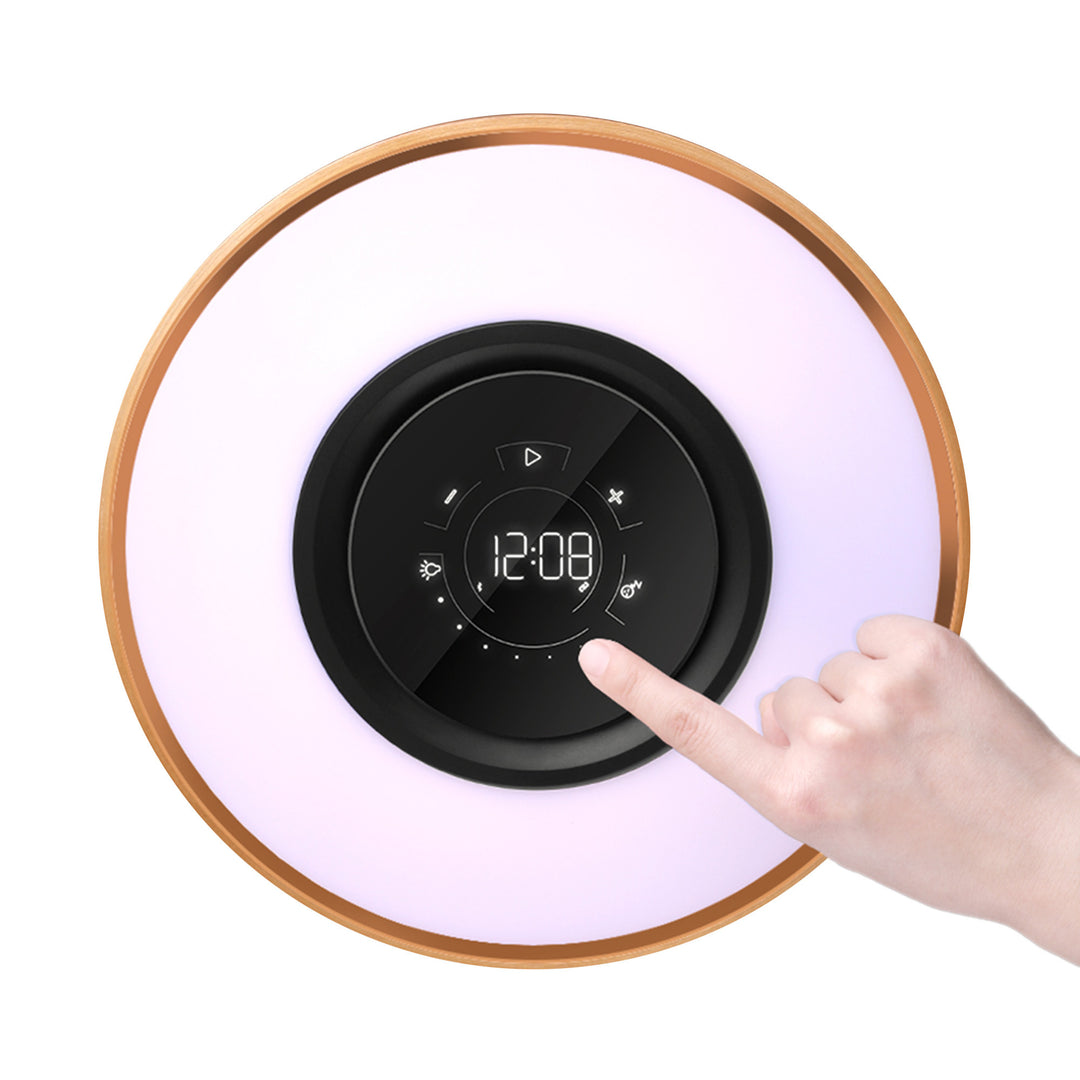 Lâmpada de cabeceira redonda "Horizon" com alto -falante e carregador sem fio - Tactile Dimmable