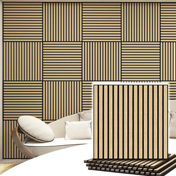 Pack de 2 - Panneaux Acoustiques Muraux Bois 60x60x2,2cm - Finition Chêne Blanc - Fond Noir
