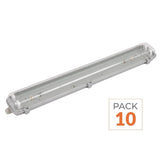 Pack of 10 - Waterproof double fixture for T8 LED Tube IP65 (Empty housing)
