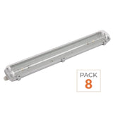 Pack of 8 - Waterproof double fixture for T8 LED Tube IP65 (Empty housing)