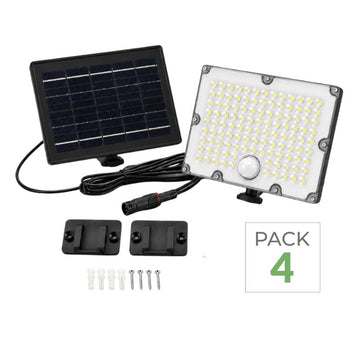 Pack de 4 - Projecteur Led Solaire Extérieur 9W IP65 Détecteur de Lumière et de Mouvement