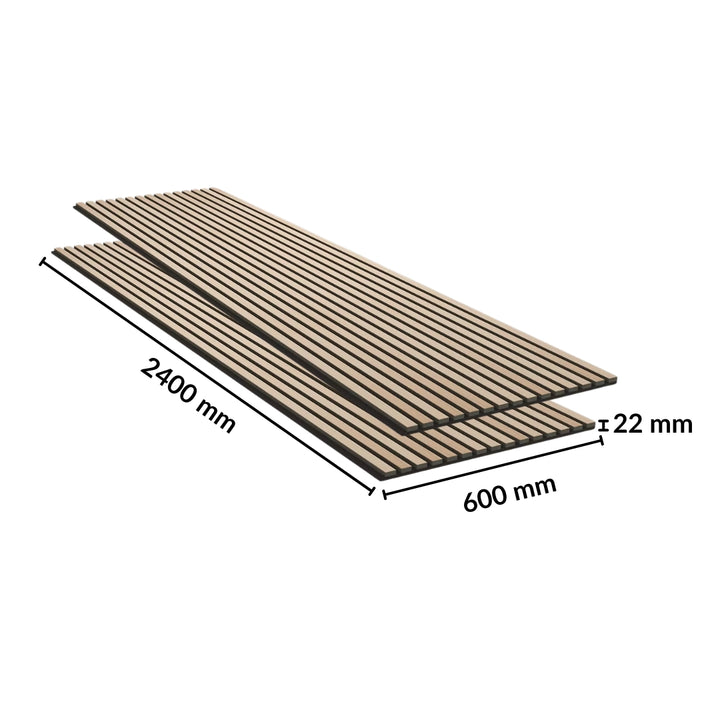 Lot de 2 Panneaux Acoustiques Muraux Bois 240x60x2,2cm - Finition Chêne Blanc avec Fond Noir