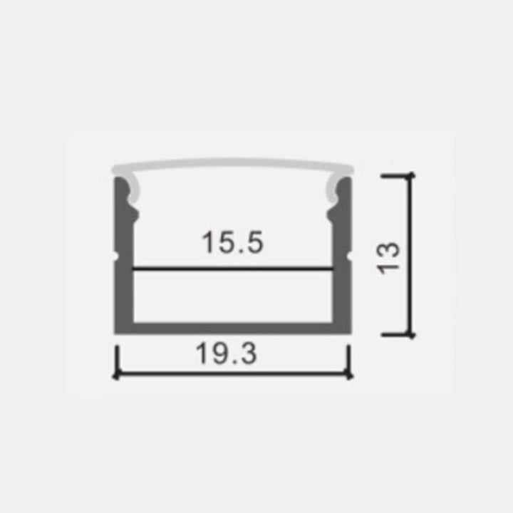 Perfil de alumínio 19x13mm 2m para tampa opaca branca de tira LED