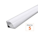 Profilé Aluminium Angle 2m pour Bandeau LED Couvercle Blanc Opaque - Pack de 5