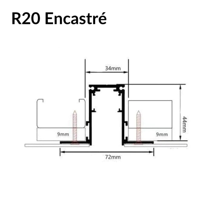 Carril Magnético Empotrable 48V 2m NEGRO para Revestimiento
