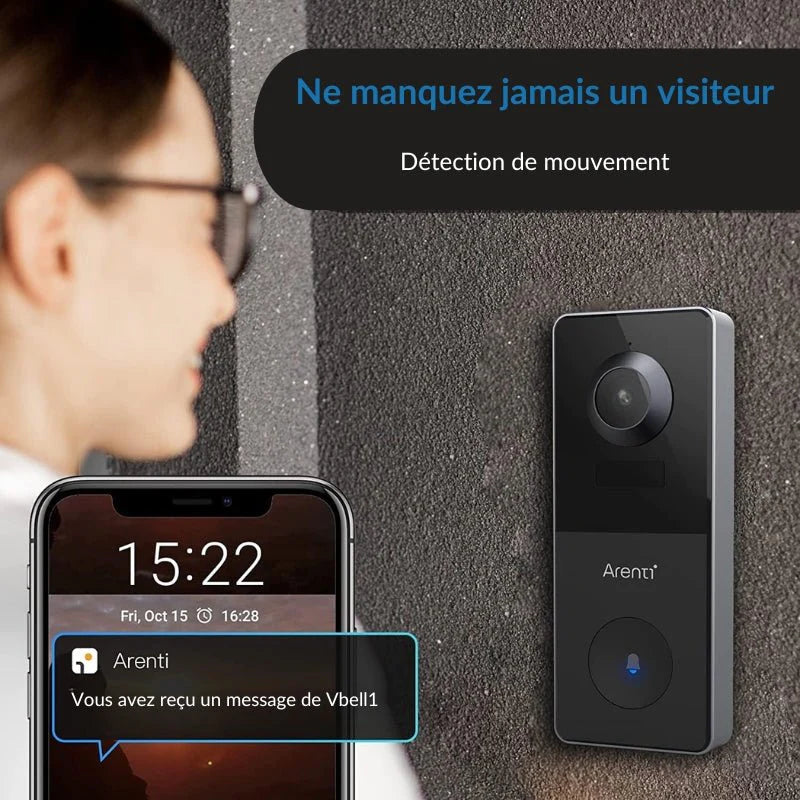 Câmera de campainha sem fio conectada WiFi 1080p recarregável