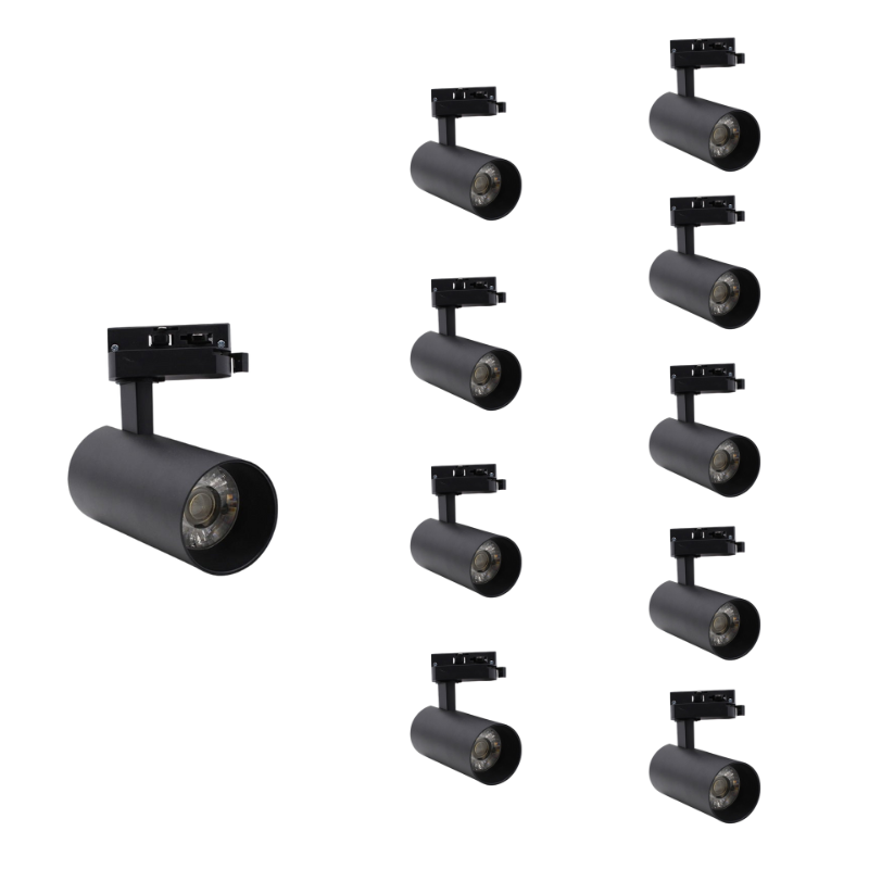 Spot LED sur Rail Monophasé CCT 20W 60° Noir - 3000K/4000K/6500K (Pack de 20)