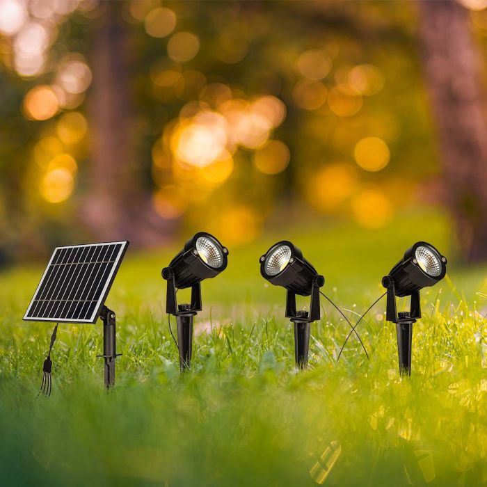 Spots à piquer LED Solaires Noirs 1,2W IP65 (Lot de 3)