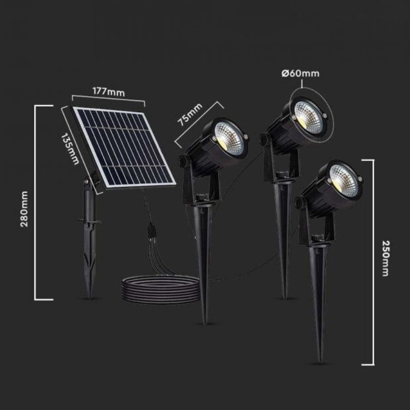 Spots à piquer LED Solaires Noirs 1,2W IP65 (Lot de 3)