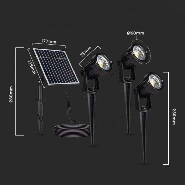 Spots à piquer LED Solaires Noirs 1,2W IP65 (Lot de 3)
