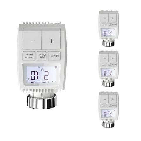 Kit de Têtes Thermostatiques Connectées Universelle avec Ecran LCD + Passerelle ZigBee (Kit 4 têtes + 1 passerelle)