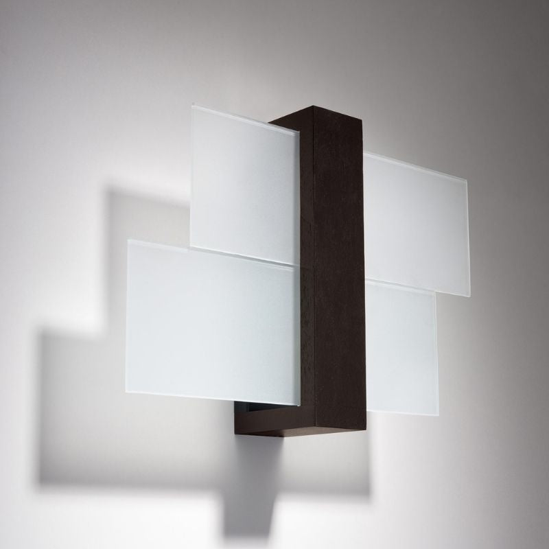 Applique Murale Bois 2 rectangles de Verre pour Ampoule E27 - Silumen