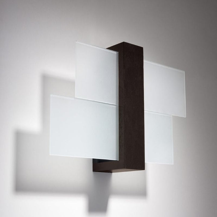 Applique Murale Bois 2 rectangles de Verre pour Ampoule E27 - Silumen