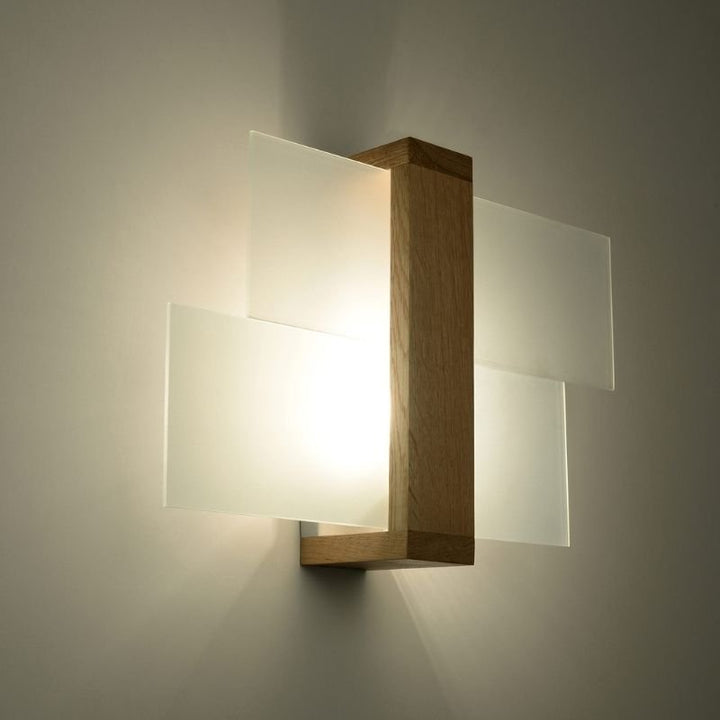 Applique Murale Bois 2 rectangles de Verre pour Ampoule E27 - Silumen