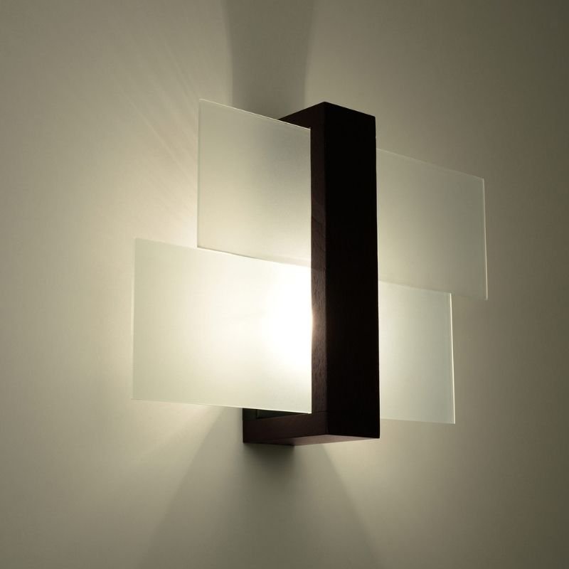 Applique Murale Bois 2 rectangles de Verre pour Ampoule E27 - Silumen