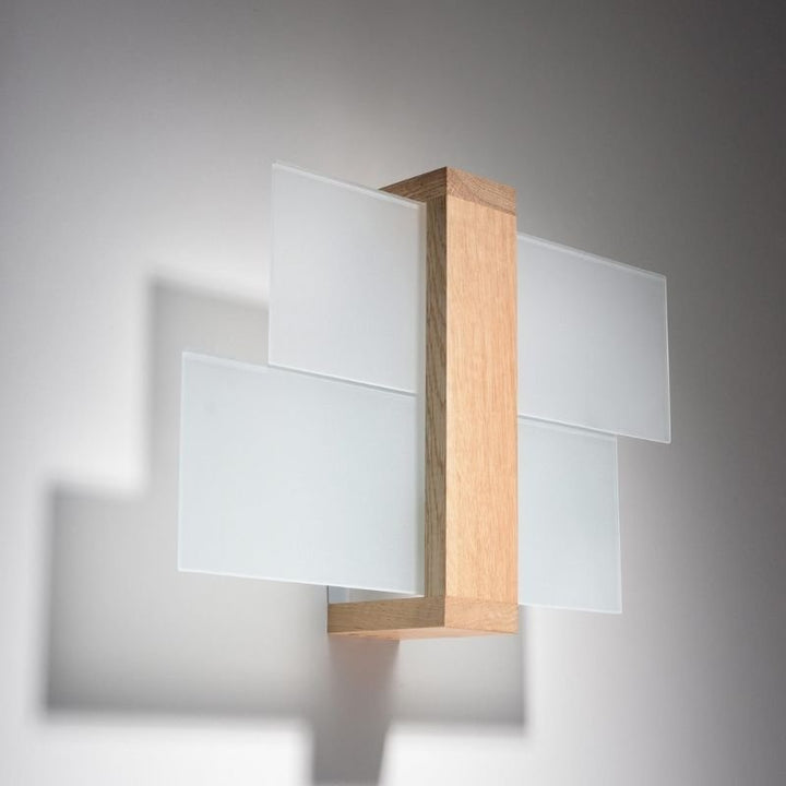 Applique Murale Bois 2 rectangles de Verre pour Ampoule E27 - Silumen