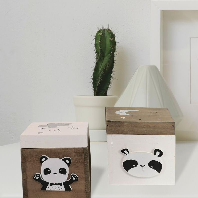 Boîte de Rangement en bois Panda 13x12x13cm - Silumen