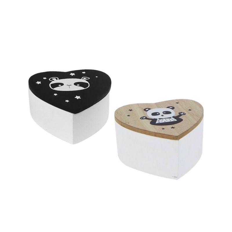 Boîte de Rangement en bois Panda, forme Coeur, 9.2x5x8.5cm - Silumen
