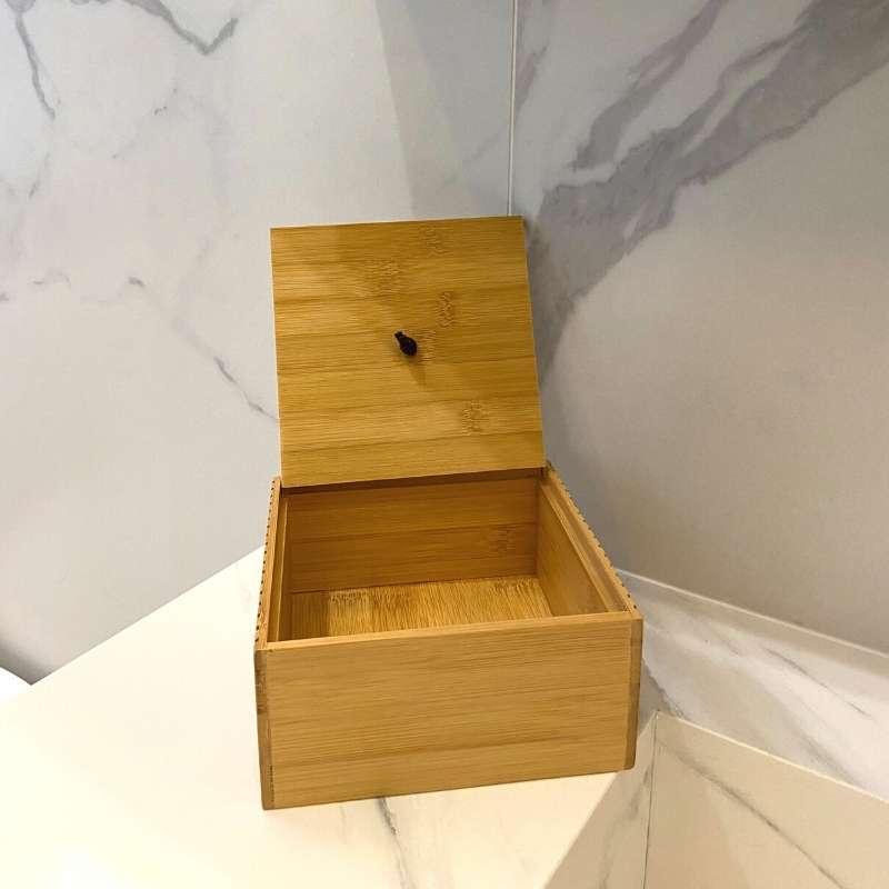 Boîte de Rangement Salle de Bain Carré pour Coton en Bambou - Silumen