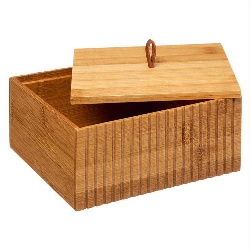 Boîte de Rangement Salle de Bain Carré pour Coton en Bambou - Silumen