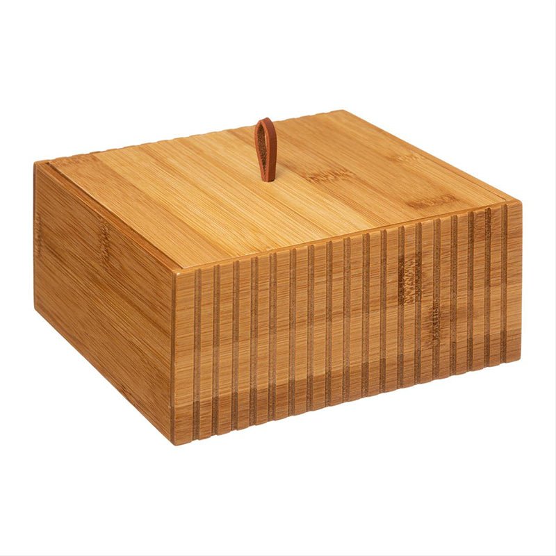 Boîte de Rangement Salle de Bain Carré pour Coton en Bambou - Silumen