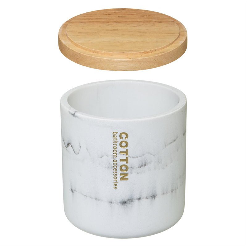 Boîte de Rangement Salle de Bain Rond pour coton - Motif Marbre - Silumen