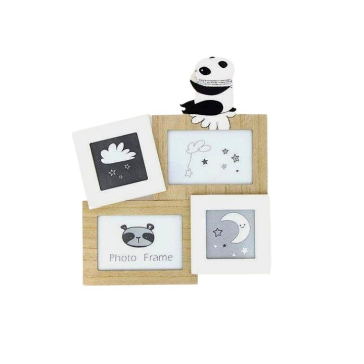 Cadres Photos pour 4 photos 8x8 et 9x14 cm Panda en bois - Silumen