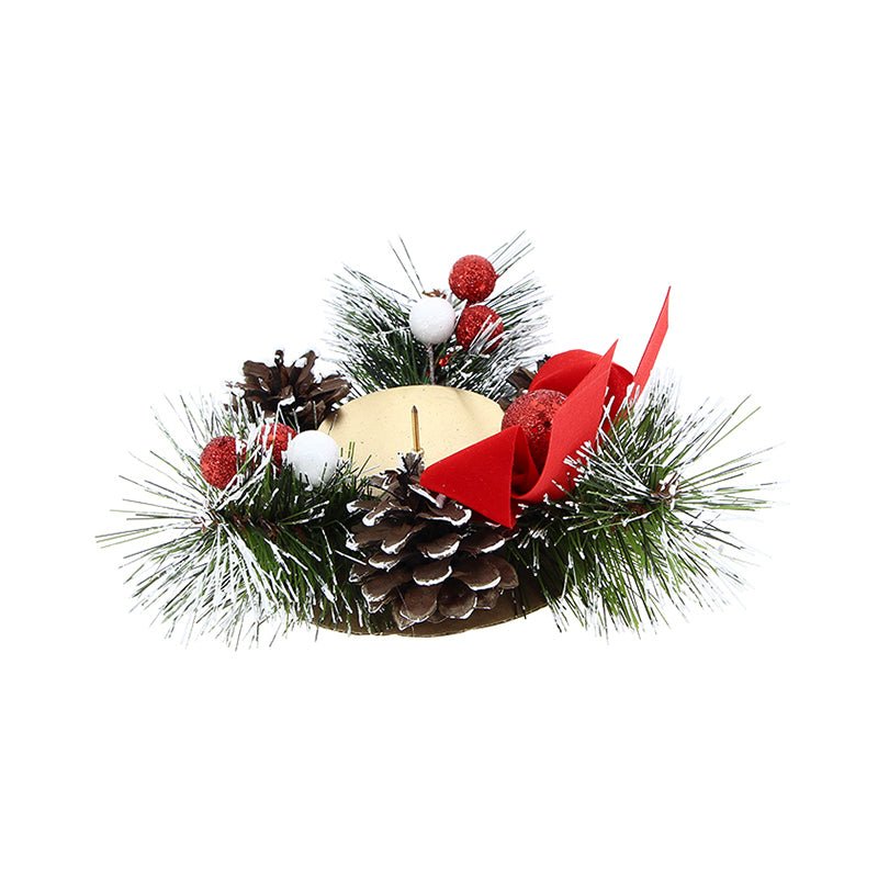 Centre de table Noël 1 support bougie Ø14cm - Noeud de Noël ROUGE - Silumen