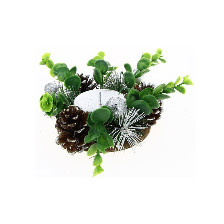 Centre de table Noël avec support bougie Ø14cm - Feuille VERTE - Silumen